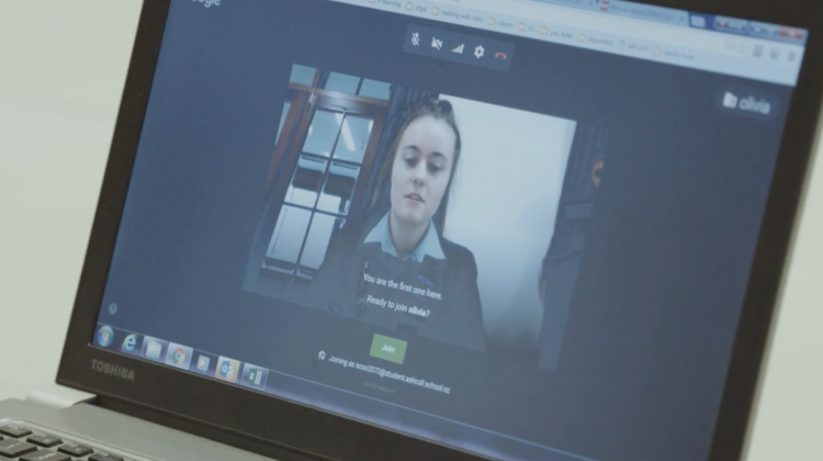 A student in a Google Hangout