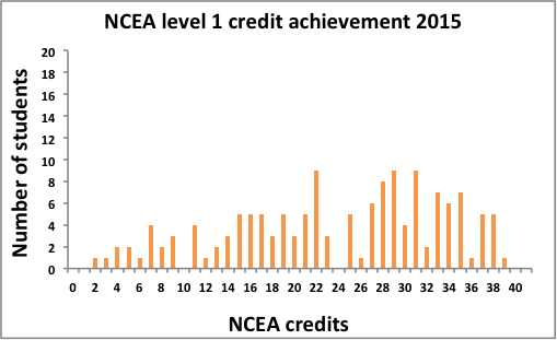 Graph showing Mangare NCEA credit student results 2015