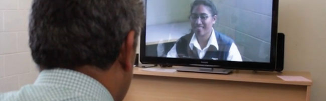 A student learning by video conference