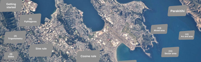 An aerial photo centred on Wellington airport with labelled buttons scattered around