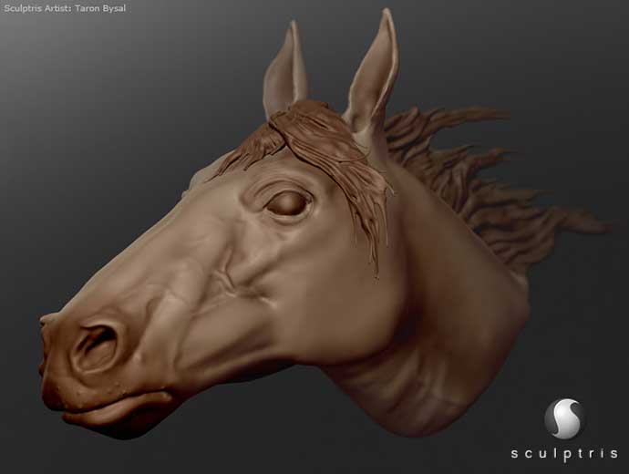 A computer sculpture of a horse's head