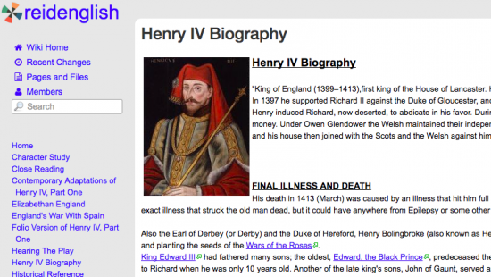 Image of Mrs Reid's class wiki on Henry IV