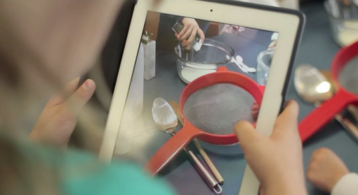 Science experiment with milk being recorded on iPad