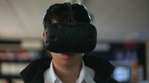 Student wearing VR goggles